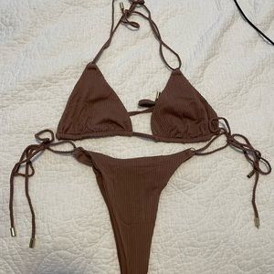 Monday Swimwear SET Palma Bikini Triangle String Swimsuit Brown